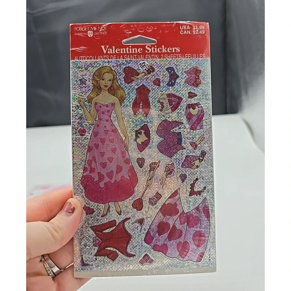 New Lot of 2 Vintage Barbie Fashion Greeting Card & 2 Sheets Valentine Stickers‎